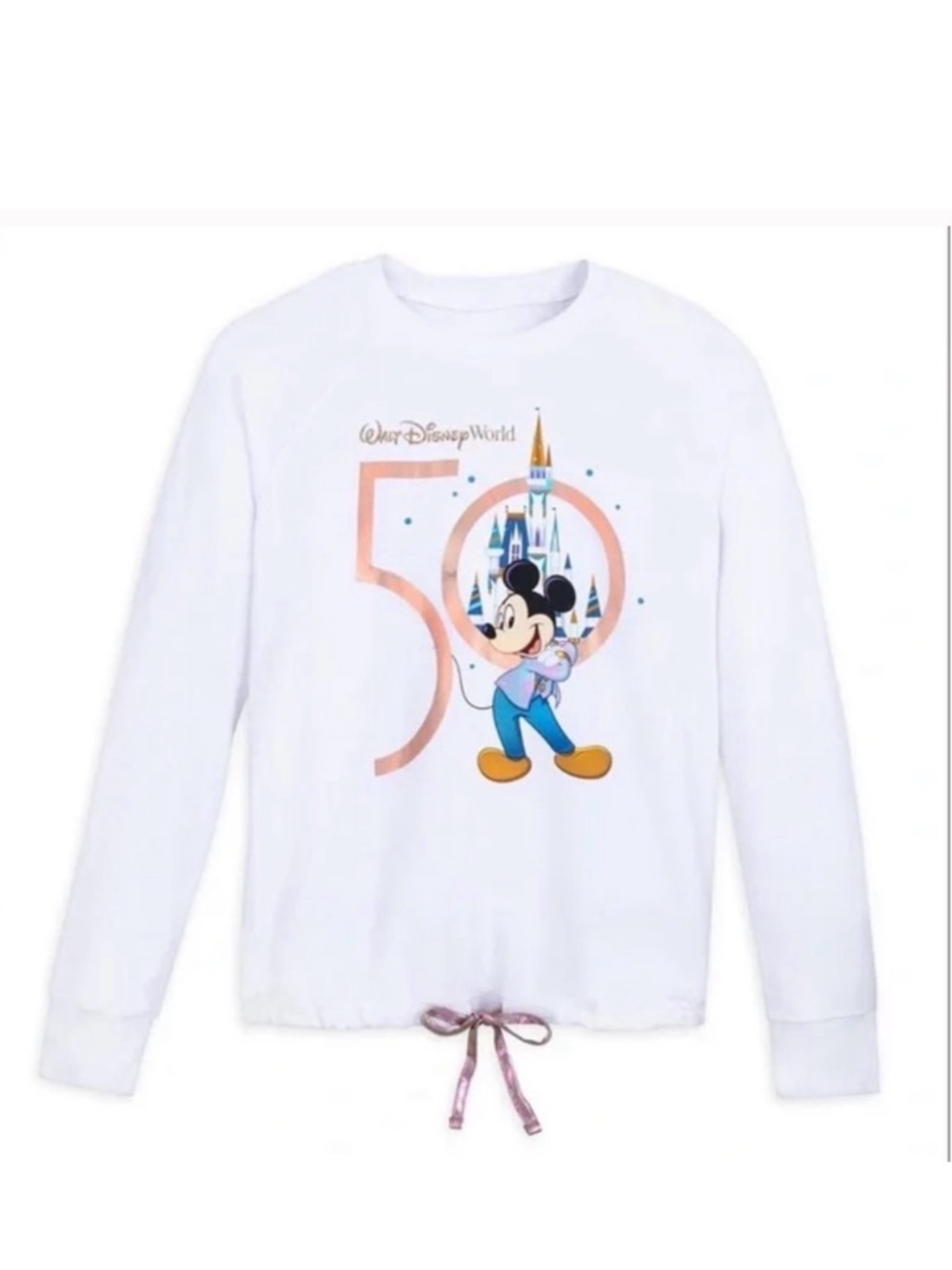 Walt Disney World 50th Anniversary Mickey Mouse White Tie-Hem Sweatshirt